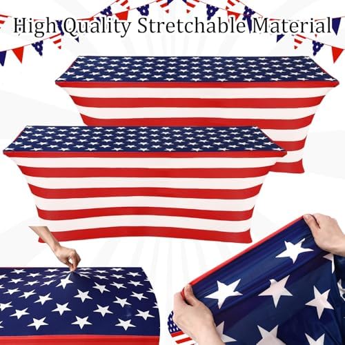 Oudain 6 Pcs 4th of July Table Cover Stretch Tablecloth 6 ft American Flag Tablecloth - Image 4