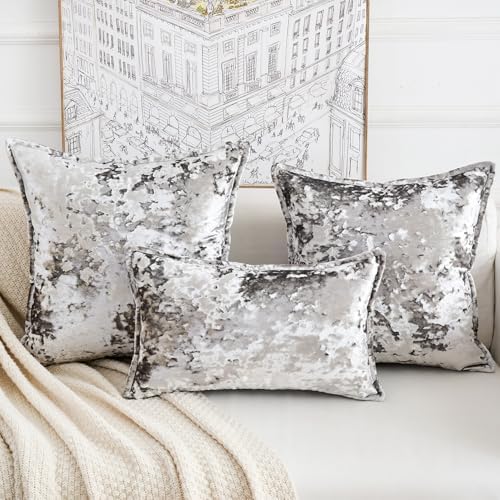 Premium Series, Crushed Velvet Throw Pillow Covers, Luxury Thick Cushion Cases for Home Decor, Granite Grey, 18x18 Inch, Covers Only - Image 5