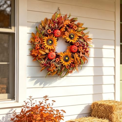 Harvest Fall Wreaths for Front Door - Farmhouse Thanksgiving Wreath Decor - Image 7