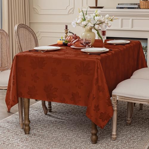 Softalker Fall Jacquard Rectangle Tablecloth, 60 x 144 Inch Rust - Image 2