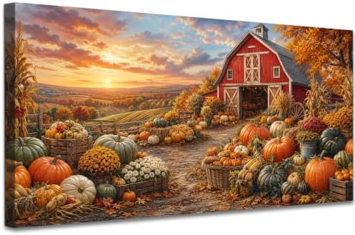 WAXWHELK Farmhouse Fall Canvas Wall Art, Rustic Autumn Pumpkin Barn Painting Pictures Thanksgiving Artwork for Living Room Bedroom Home Decor (30"x60") by Unknown