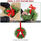 4 Pcs Christmas Wreaths for Front Door, 15 Inch Fluffable Artificial Norfolk Pine Wreath with Red Bow, Easy to Shape for Full & Lush Look, Indoor Outdoor Holiday Decor - Image 3