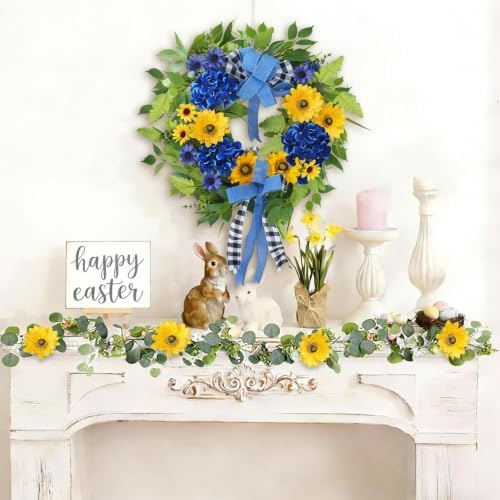 25.5 Inch Summer Wreaths for Front Door Artificial Sunflower Wreath - Image 6