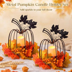 2 Pcs Fall Metal Pumpkin Candle Holder Decor with LED, 11.5 in, Black - Image 3