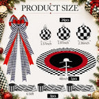 Sosation 29 Pcs Modern Checkered Christmas Tree Decor Set, 24 Pcs Black White Checkered Christmas Ball Ornaments, 1 Bow Trees Topper, 3 Ribbon Rolls, 1 Checkerboard Tree Skirt for Holiday Party Decor - Image 3