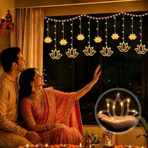 VIHOSE Diwali Lotus Curtain Light 9.84 FT 120 LED Indian Hanging Decor Home by VIHOSE
