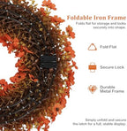 20" Orange Fall Wreath for Front Door, Artificial Mums Autumn Wreath - Image 3