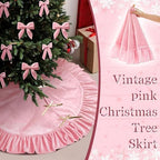 Velvet Christmas Tree Skirt, 60 Inches, Bow Style, Pink - Image 5