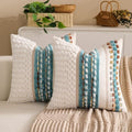 Boho Chenille Tufted Couch Throw Pillow Covers 18x18 Inch Set of 2 Farmhouse Striped Decorative Pillow Covers Accent Neutral Pillowcase Teal Cushion Cover for Living Room Sofa Bed by KOOLIFE