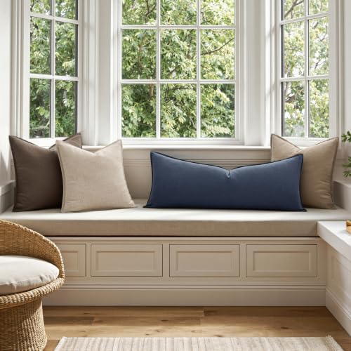 MIULEE Decorative Linen Lumbar Pillow Cover 14x36 Inch Indigo Blue - Image 5