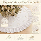 48 Inches Pearl Christmas Tree Skirt Plush Christmas Velvet Tree Skirt with Pearl Bow White Ruffle Edge Handmade Mat for Xmas Holiday Winter Party Decorations - Image 3