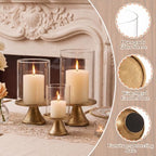 3 Set Hurricane Candle Holders Set with Pillar Candles, Iron Candle Stands for Table Centerpieces with Glass Sleeve, Decorative Metal Candlestick Holder for Wedding, Dining, Mantel Display - Image 4