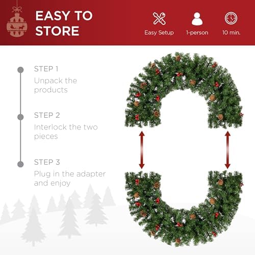 Best Choice Products 48in Pre-Lit Christmas Wreath w/Berries & Pinecones, Large Artificial Indoor/Outdoor Decor for Door, Mantel, Plug-in - Image 5