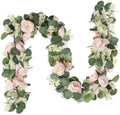 MAKHOT 2 Pcs Pink 6.6Ft Artificial Eucalyptus Flower Garland with Fake Rose Flower Vine Seeded Eucalyptus Leaves Greenery Garland for Wedding Table Backdrop Party Centerpiece Room Decor (Pink) by MAKHOT