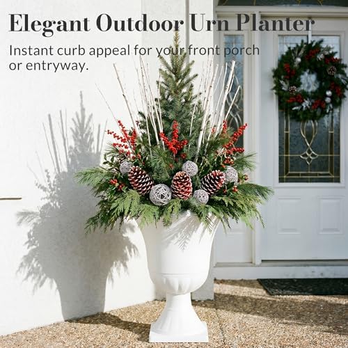 Worth 2-Pack Large White Urn Planters, 15.5" x 22" Tall Outdoor Flower Pots - Image 6