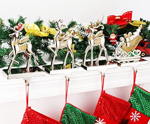 Set of 4 Christmas Stocking Holder for Mantel Reindeer and Sleigh Christmas Stocking Hangers for Fireplace Metal Mantel Hooks Hanger for Christmas (Gold Reindeer Set) - Image 5