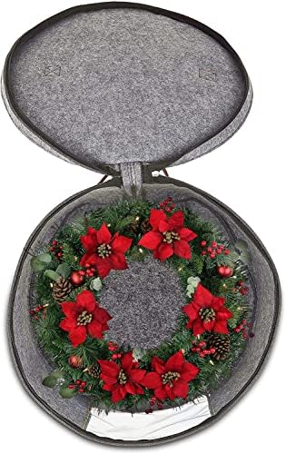 Christmas Wreath Storage Bag,Collapsible Felt Holiday Garland Container with Zipper & Handle, Durable Wreath Organizer Bin for Seasonal Decor Storage 20 x 12 (GREY) - Image 6