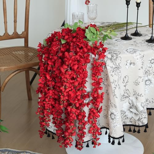 mizii 6Pcs Red Wisteria Hanging Flowers 48" Silk Wisteria Artificial Flowers Garland Vines Fake Hanging Flowers Decoration for Wedding Flower Wall Backdrop Centerpieces Room Decor (Red) - Image 6