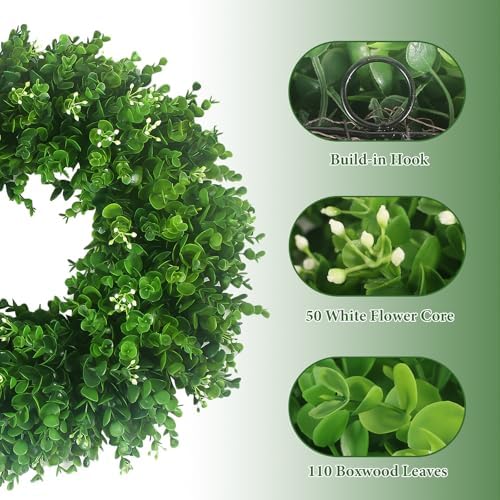 20'' Boxwood Wreaths for Front Door, Green Wreath with a Sash - Image 4