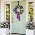 13in Wildflower Wreath, Purple Ribbon & Hanging Hook, Farmhouse Door Decor - Image 5