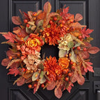 Autumn Harvest Wreath for Front Door 26 Inch, Fall Decor with Orange Dahlias Maple Leaves Berries Hydrangeas, Thanksgiving Halloween Wreaths for Front Door Grapevine Twig by Koimiao