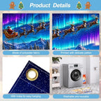 Northern Lights Christmas Garage Door Banner Mural Santa Sleigh Reindeer Flying Over Snow Mountain Town Backdrop Large 7x16ft Winter Holiday Outdoor Wall Decor - Durable Fabric Cover for Home Xmas - Image 3