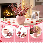 Youyole Heart Vase Set with 4 Red Berry Stems, 6.5" Heart-Shaped Ceramic Vase with Artificial Berry Branches, Romantic Table Centerpiece Decor for Couples, Home, Office & Gift(Pink) - Image 4