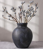 Ceramic Flower Vase Home Decor, 7.4 in Farmhouse Table Vase Retro Vintage Living Room Kitchen Bedroom Decoration Pottery Decorative Vases for Flowers House Shelf Office Desk Dining Entryway, BlackGold by FancyPlus