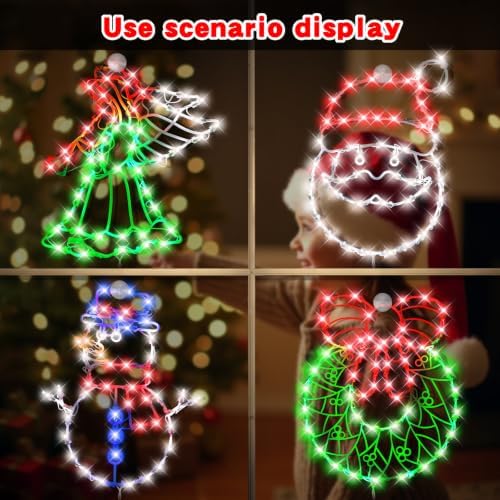 4 Pack Christmas Window Silhouette LED Lights Decorations, Santa Claus, Wreath, Angel, Snow Man Christmas Window Light Decorations with 50 Bulbs for Holiday Wall Door Glass Decorations - Image 5