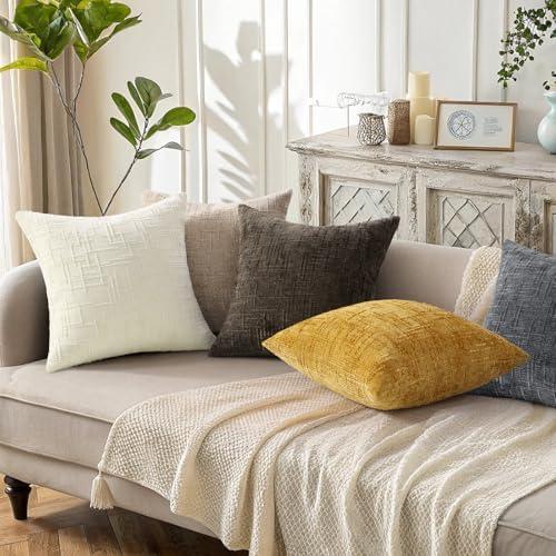 decorUhome Textured Chenille Throw Pillow Covers 26x26 Set of 2 Dark Grey - Image 5