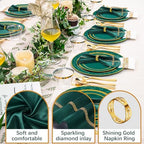 VIJIV 12 Pack Bling Satin Cloth Napkins & Gold Napkin Rings Set of 6 Green - Image 2