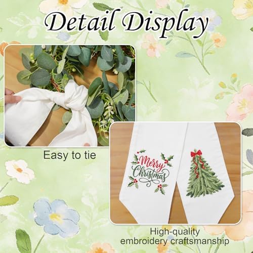 12 Pcs Seasonal Wreath Sash for Front Door Embroidery Ribbon Sash Christmas Fall Gift Holiday for Yard Porch Doorway Decor Indoor Outdoor - Image 6