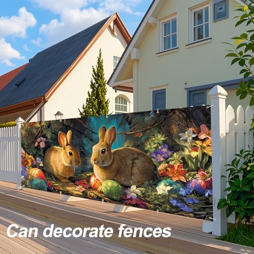 Easter Bunnies and Eggs Garage Door Banner 7x16FT, Cute Bunnies and Colorful Eggs Outdoor Spring Holiday Decoration for Yard and Garage - Image 5