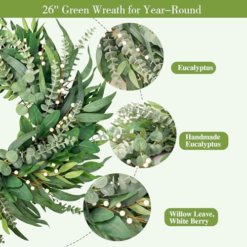 22" Eucalyptus Wreath for Front Door Window Porch Year Round - Image 5