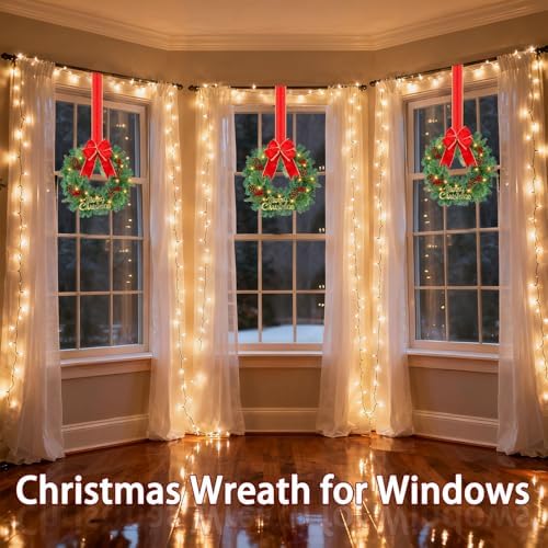 15 Inch Christmas Wreath Decorations,Set of 3 Pre-Lit Mini Kitchen Cabinet Christmas Wreaths with Red Bows&Pine Cones& Berries &Hooks & Storage Bag for Front Door, Windows, Fireplace (Indoor/Outdoor) - Image 6