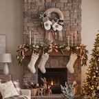 Suncalla 20" Winter Farmhouse Wreath Xmas Door Decor Snowflake Gloves - Image 7