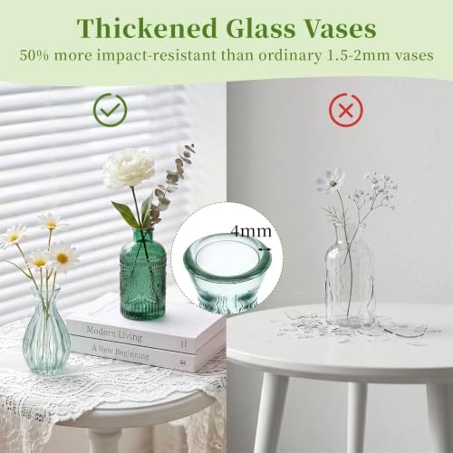 Glasseam Glass Bud Vases for Centerpieces, 10Pcs Green Small Flower Vase Set - Image 2