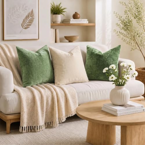 decorUhome Soft Chenille Olive Green Throw Pillow Covers 24X24 Set of 2 - Image 3
