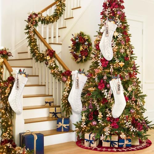 4Pack 18 Inches Christmas Knitted Hanging Stockings,Xmas White Large Farmhouse Rustic Neutral Cable Knit Personal Stockings Decorations for Christmas Tree Fireplace Family Holiday Party Decor - Image 7