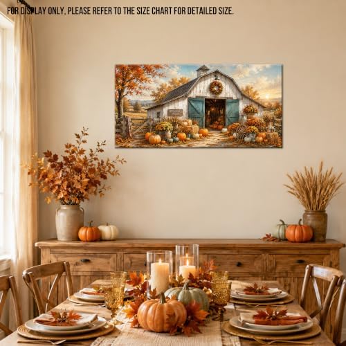WAXWHELK Fall Farmhouse Canvas Wall Art, Rustic Farmhouse Barn Pumpkin Autumn Thanksgiving Painting Pictures Artwork for Bedroom Living Room Home Decor (24"x47") - Image 4