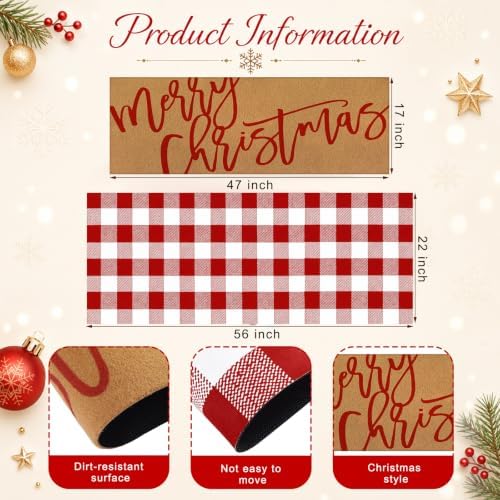 Tinideya 2 Pcs Large Red Christmas Layered Doormat Winter Front Door Mat - Image 2