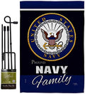 Navy Proudly Family Garden Flag - Set with Stand Armed Forces USN Seabee United State American Military Veteran Retire Official - House Banner Small Yard Gift Double-Sided Made in USA by Breeze+Decor
