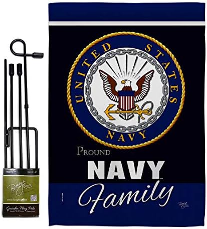 Navy Proudly Family Garden Flag - Set with Stand Armed Forces USN Seabee United State American Military Veteran Retire Official - House Banner Small Yard Gift Double-Sided Made in USA by Breeze+Decor
