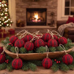 Hollowfly 24 Pcs 2.36 Inch Christmas Tartan Plaid Ball Ornaments Vintage Large Buffalo Plaid Balls Christmas Tree Hanging Ornament Rustic Ball Pendant Hanging Decor for Xmas Tree Party(Red) by Hollowfly