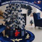48 Inches Velvet Christmas Tree Skirt Decorations Dark Blue Luxury Xmas Fur Plush Skirts with Gold Embroidered Holly for Merry Christmas Party Rustic Vintage Holiday Home Winter - Image 6