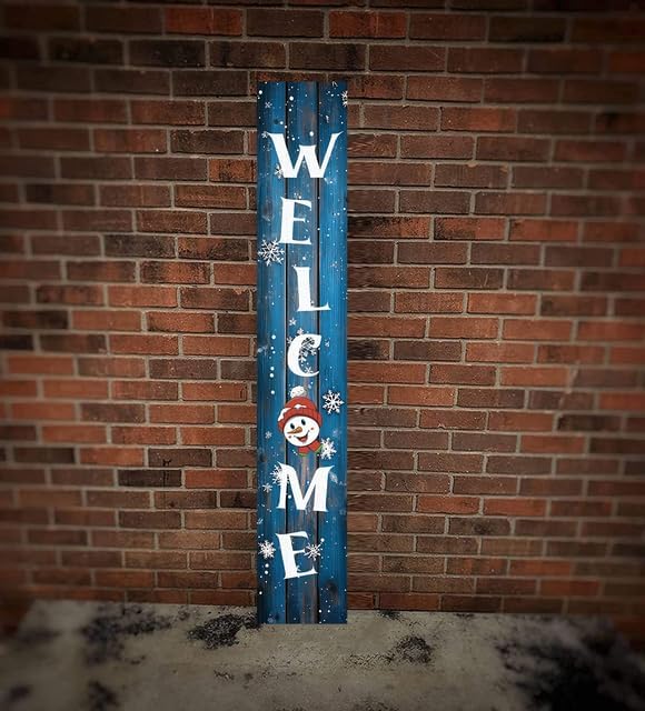 Winter Porch Board Snowman Welcome Sign for Front Door Porch Deck Patio or Wall - Indoor Outdoor Decorative Christmas Holiday Farmhouse Rustic Vertical Porch Decor - Image 2