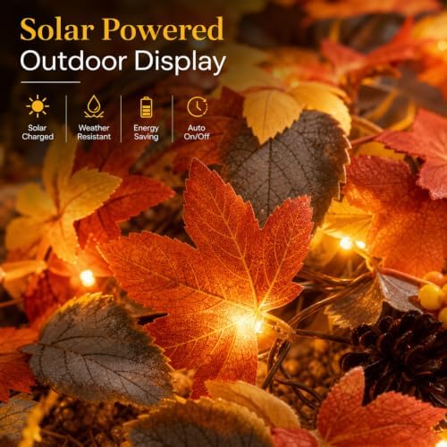 6ft/10ft Maple Leaf Fall Garland with Lights in/Outdoor (2-6ft, BAT) - Image 7