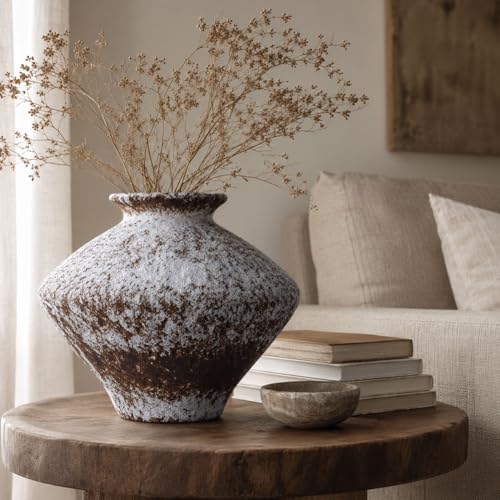 Wabi Sabi Rusty Vintage Vase, 11.4" Tall Wabi Sabi Decor Rustic Farmhouse Pottery Vase for Centerpiece, Textured Pottery Flower Vases for Home Decorative, Table, Living Room (Rusty White, Large) - Image 6