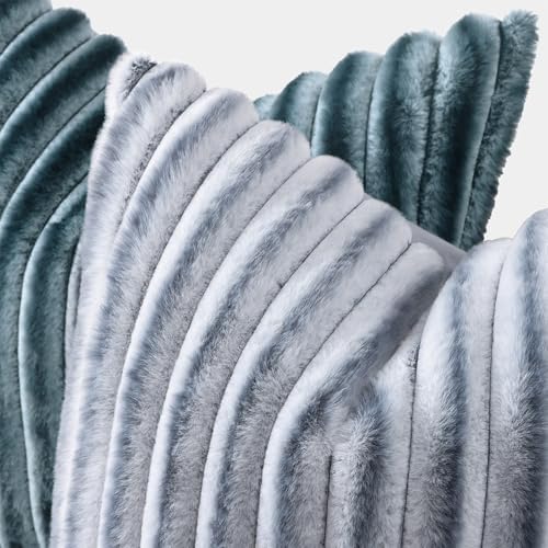 decorUhome Fall Faux Fur Throw Pillow Covers 26x26 Set of 2 Grey White - Image 2