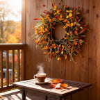 HipTree 24 Inch Fall Wreath for Front Door, Autumn Wreath with Mini Pumpkin - Image 4